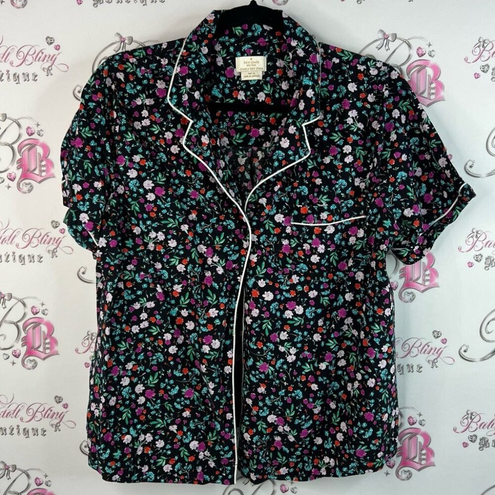 Kate spade button down tshirt button up flowers purple blue green Floral Print